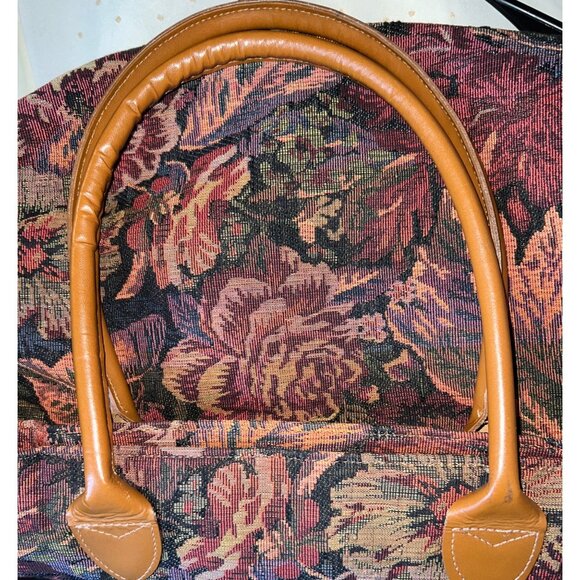 Floral Tapestry Tote Bag With Leather Handles Talbots Large Interior Pocket Zip - Picture 10 of 10